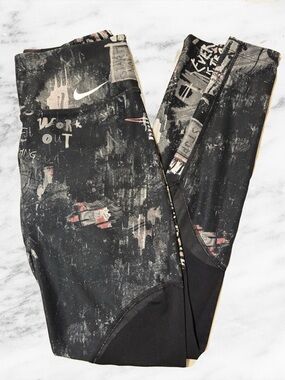 Nike Black and Red Dri-FIT Graphic Leggings